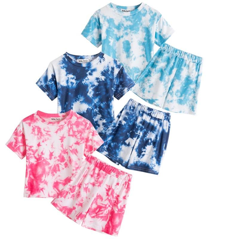 

Infant Baby Girls Tie-dye Printed Clothes Sets For 1-5 Yrs Summer Short Sleeve Boys T Shirts Tops+Short Pants Toddler Kids Suits, Sets 2