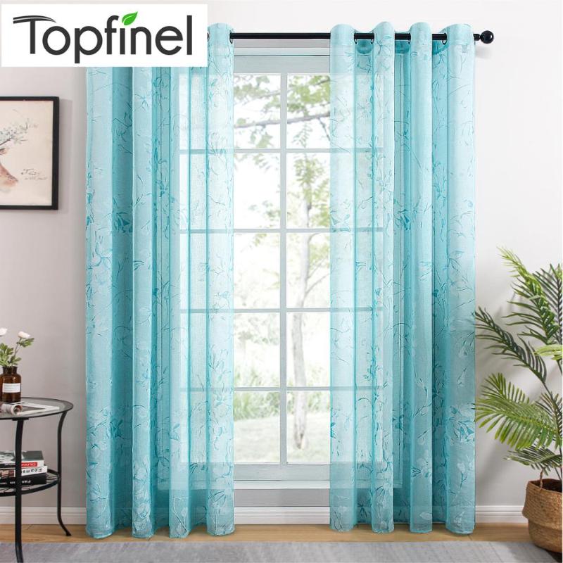 

Topfinel Sheer Curtains for Living Room Bedroom Kitchen linen textured lily Tulle White Tulle for Windows Drapes Teal Blue