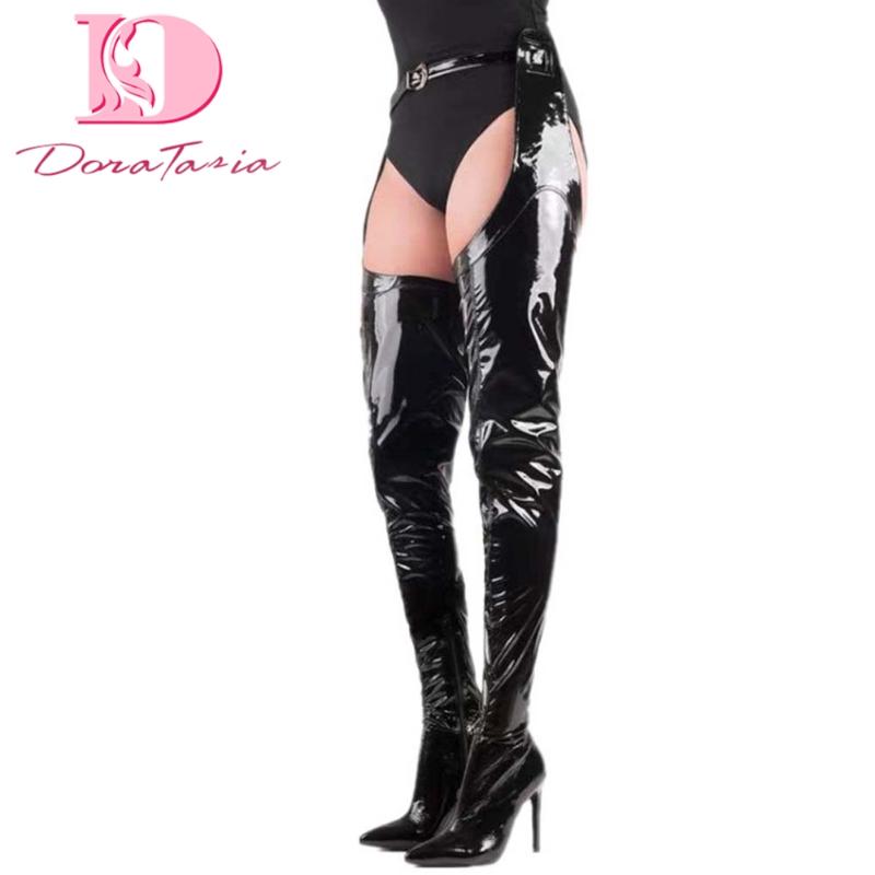 

DoraTasia Plus Size 35-47 Female Over The Knee Boots Pointed Toe Thin High Heels Thigh High Boots Women Party Sexy Shoes Woman, Black
