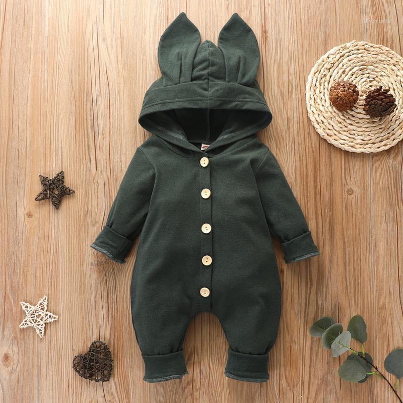 

0-2Y Newborn Baby Long Sleeve Ears Jumpsuit Cute Hooded Solid Color Jumpsuit for Baby Boys Girls Autumn Winter Thicken1, Brown