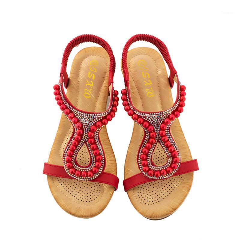 

7 Colors Fashion Diamond Beads Ladies Sandals Summer Gladiator Party Wedding Comfort Wedges Shoes Women Med Heels Rome Sandalias1, Black