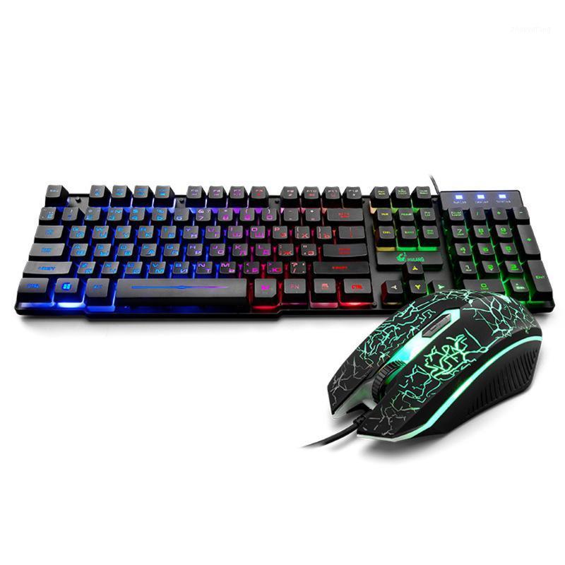 

T5 Rainbow Backlight Usb Ergonomic Gaming English Russian Keyboard And Mouse Set For PC Laptop 2000DPI 6 Buttons Waterproof1