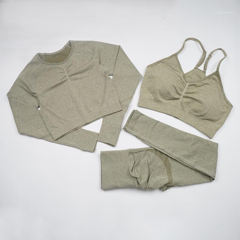 

Seamless Yoga Set Women Workout Sportswear Gym Clothing Fitness Long Sleeve Crop Top High Waist Leggings+Sport Bra Sports Suits1, Winered-bra