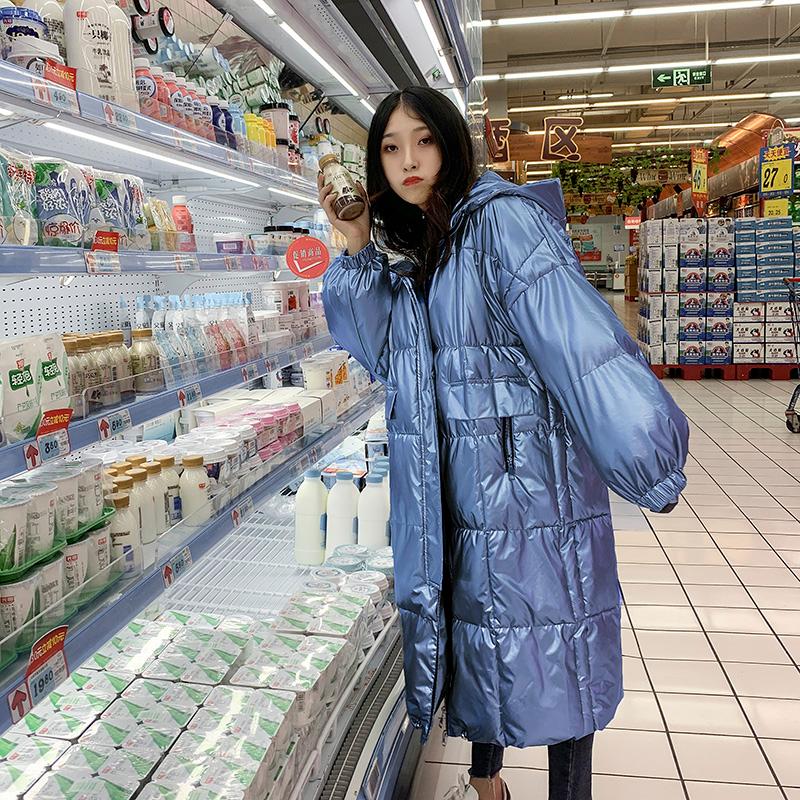 

Long Parka Winter Jacket women 2021 Winter Coat Female waterproof Fashion New Bright Face Loose Hooded Warm Down Cotton Jacket, Blue