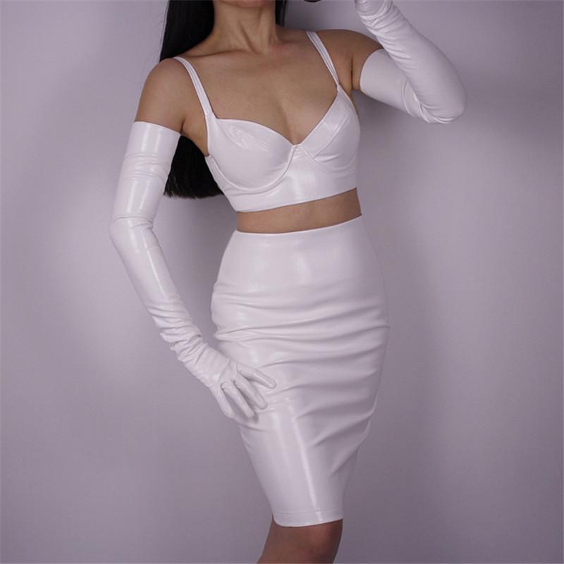 

Woman Gloves Bright Leather Patent Leather PU Gloves Female Dance Party Simulation White PU Cosplay P1370-14