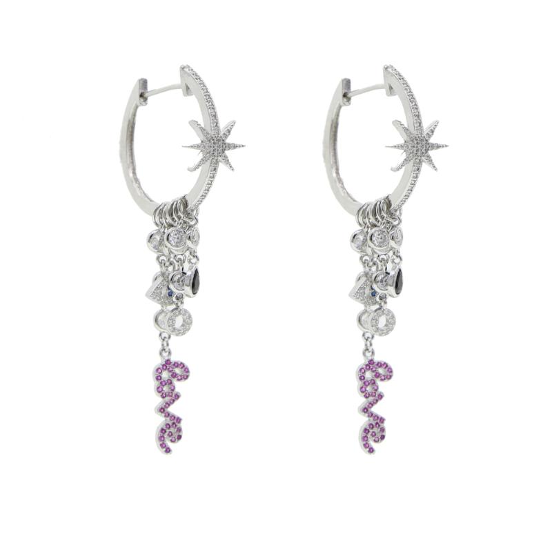 

high quality luxury women jewelry micro pave cz starburst hoop love letter evil eye cz charm hoop earring