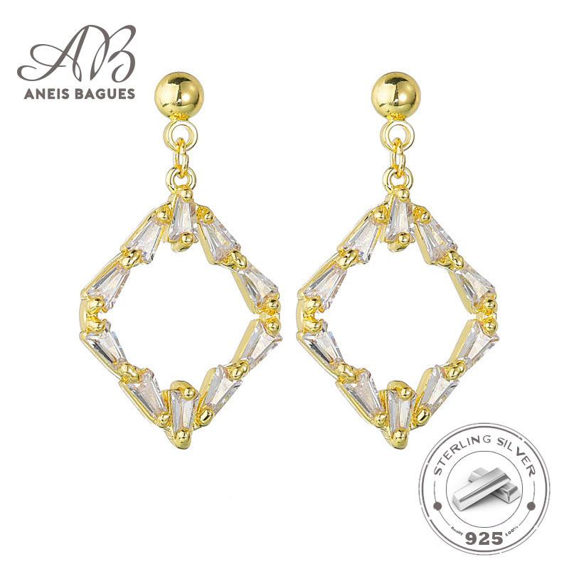 

Aneis Bagues Authentic 925 Sterling Silver Dazzling White Square Crystal Lovely Drop Earrings For Women Wedding Birthday Gifts
