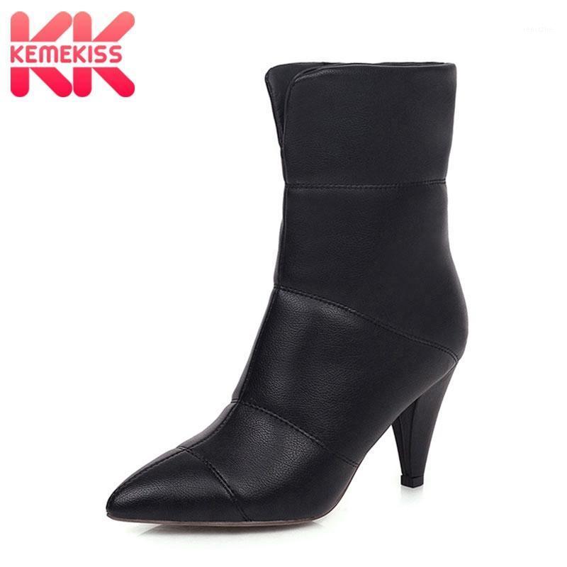 

KemeKiss Ankle Boots For Women Pointed Toe Leather Shoes Women Winter Solid Color Shoes Casual Party Female Footwear Size 34-431, Black