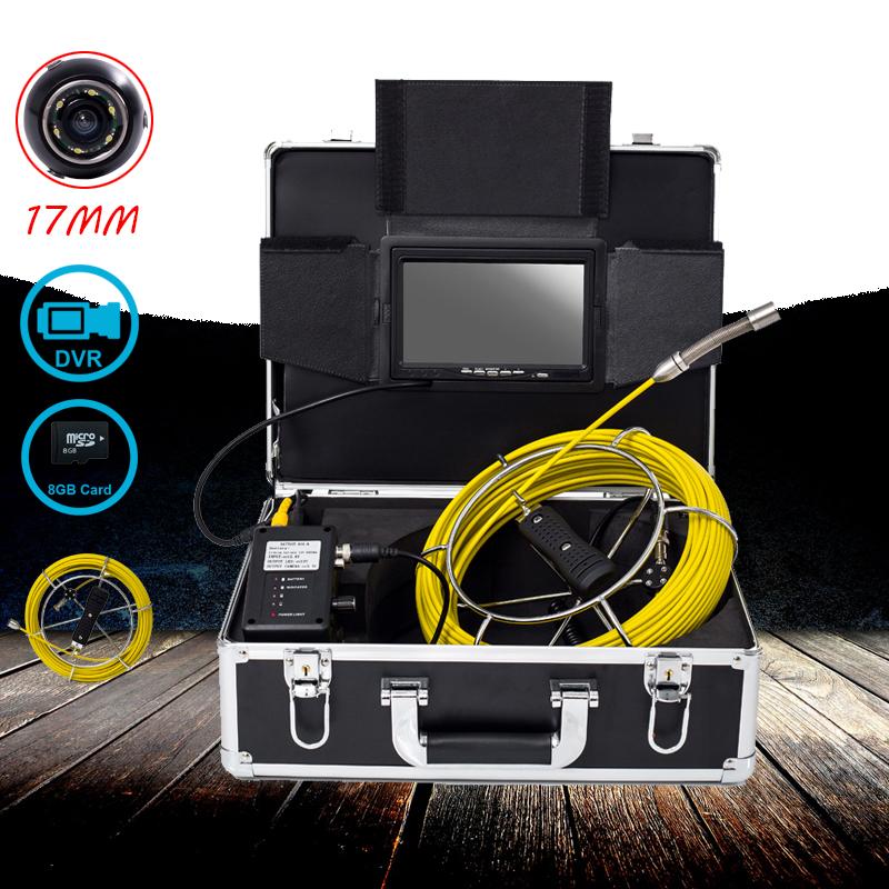 

7inch Pipeline Inspection Industrial Endoscope 20m Cable Reel DVR Function With 8GB Card 17mm Pipe Inspection Video Camera