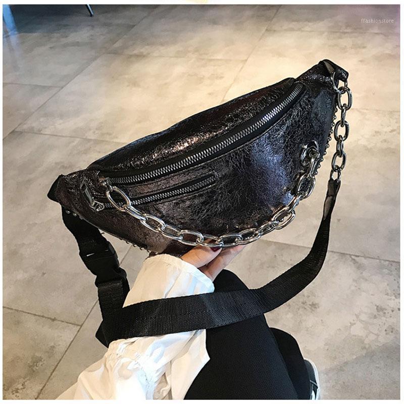 

Women Waist Bag Punk Fanny Packs Women Multifunction Waist Pack Fashion Pu Leather Phone Bags Belt Bag Bum Bags1, Black