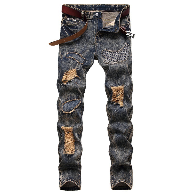 

New Hip Hop Design Brand Jeans for Men's Straight 2021 Fashion Hole Ripped Distressed Moto Bike Vintage Jean Plus Size Vqmz, 926