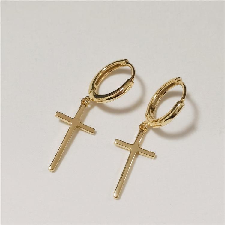 

1pair 100% Authentic 925 Sterling silver White/ Gold Cross Religion Hoop Huggie Earrings jEWELRY TLE1063