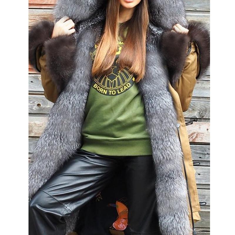 

Mandylandy Drawstring Long pure Winter Outwear Women Plus Size Fur & Faux Fur Long Sleeve Hooded Jackets Long-Cut Coat, Khaki