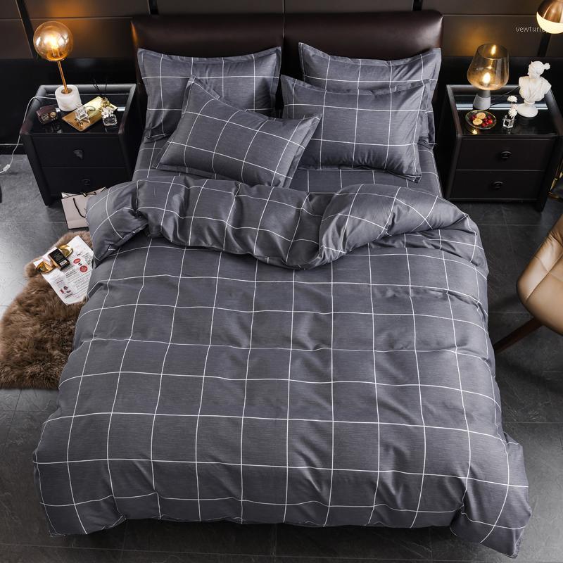 

Yaapeet 4pcs Bed Skirt+duvet Cover+pillowcase Printing Bedding Set Grey Plaid Duvet Cover for 150/180/200/220cm King Size Decor1, 24