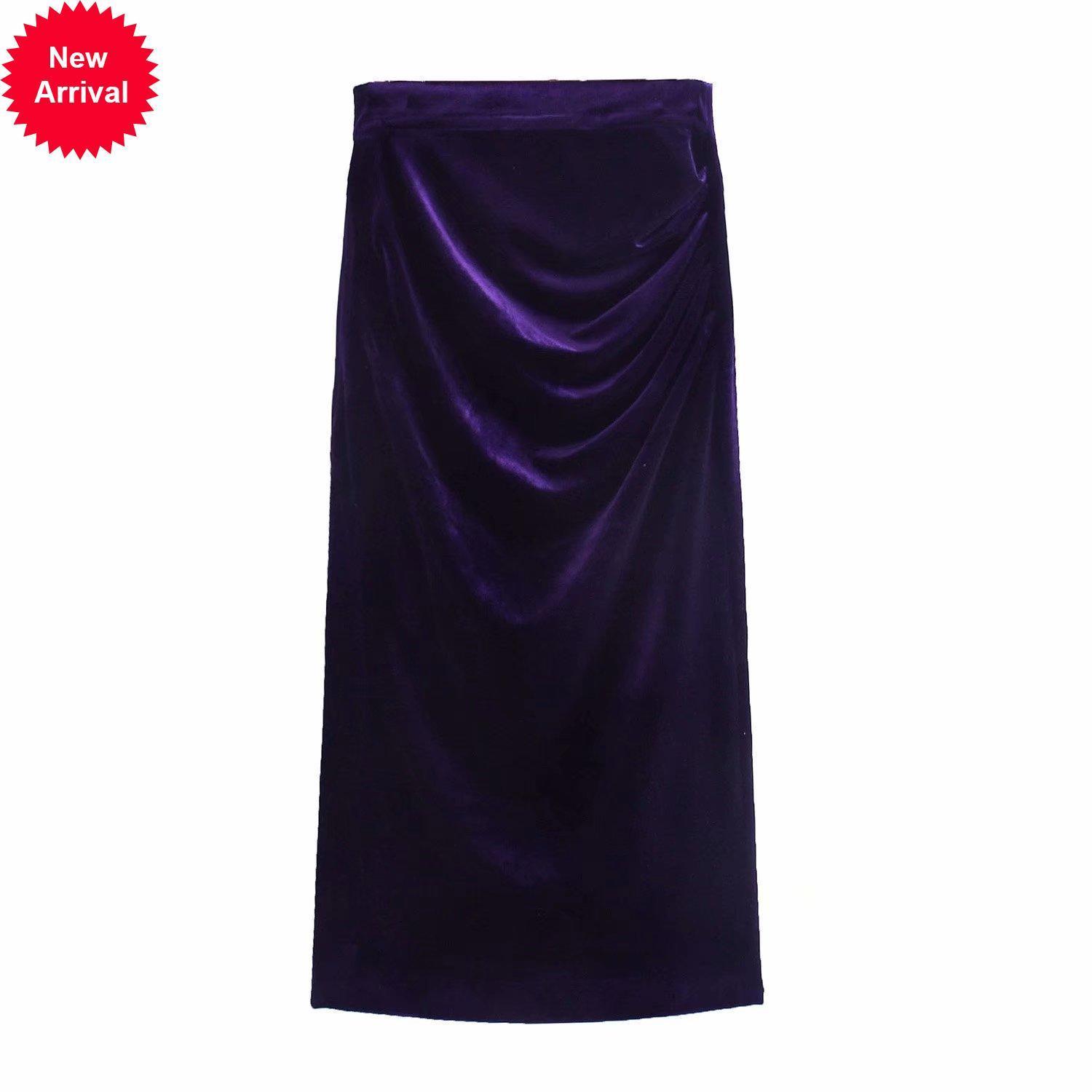 

Autumn 2021 New New Wrinkled Trend Velvet Design Fashions Sexy Glamorous Feminine Color Solid Party Skirts XEF3, Beige
