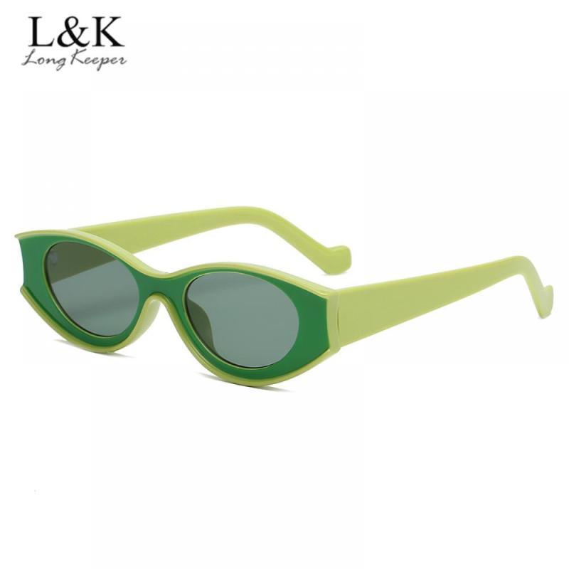 

LongKeeper Vintage Small Cat Eye Sunglasses Women Men New Fashion Personality Green Punk Sun Glasses Female Oval UV400 Eyewear