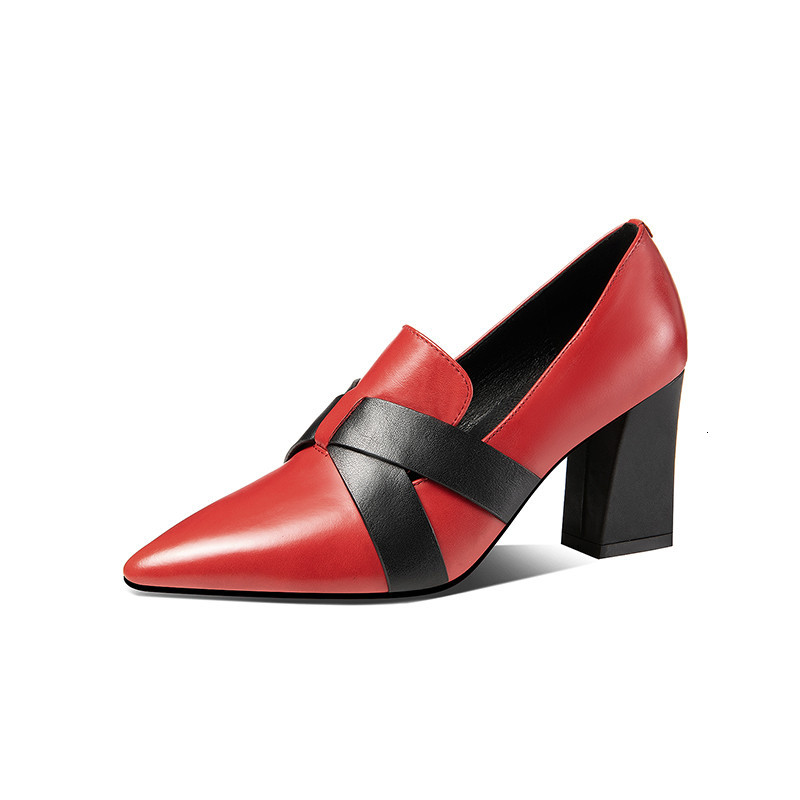 

2021 New Genuine Female Toe High Heels Ladies Spring Colors Mixed Party Shoes U810, Red