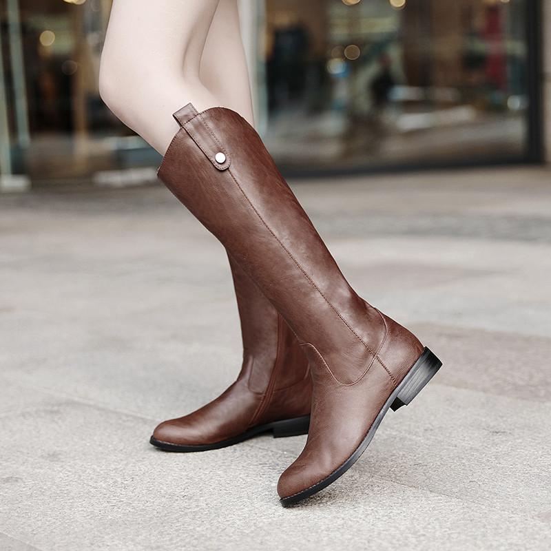 

YMECHIC 2020 Autumn Winter Western Cowboy Boots Women Chunky Heels Retro Brown Black Mid Calf Below Knee High Riding Boots Shoes