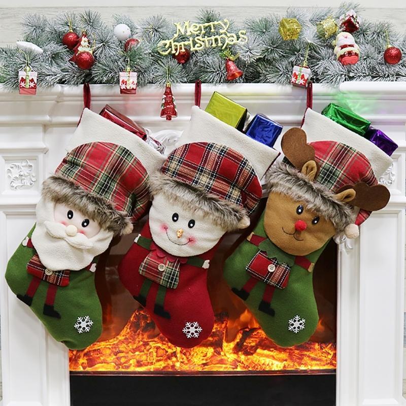 

3pcs Christmas Stocking Gift Bag Noel Reindeer Santa Claus Snowman Socks natal Xmas Tree Candy Ornament Gifts Decorations1