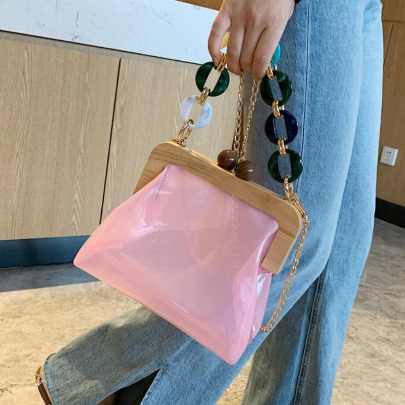 

Transparent Jelly Tote bag 2021 Summer New High quality PVC Women's Designer Handbag Travel Chain Shoulder Messenger Bag, Black