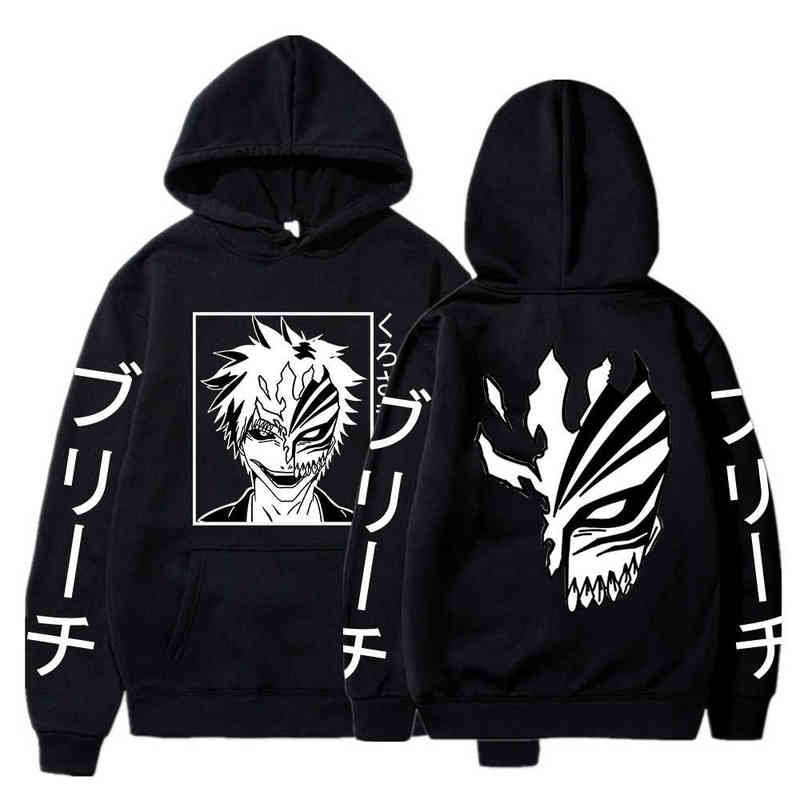

Hot Anime Bleach Kurosaki Ichigo Hoodie Boy/girls Sweatshirts Japanese Streetwears Men Women Crewneck Pullovers Anime Clothes X220214, Black