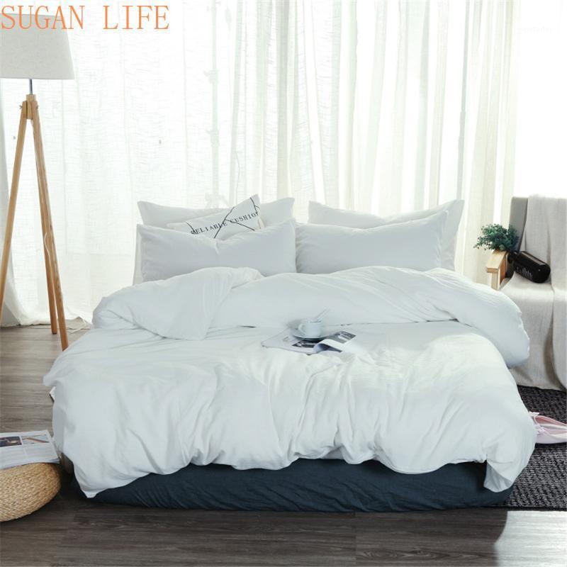 

Soft Washed Cotton Bedding Set white Bedlinen  full queen king Duvet Cover bed sheet pillowcase adult solid color Bedclothes1, Style7