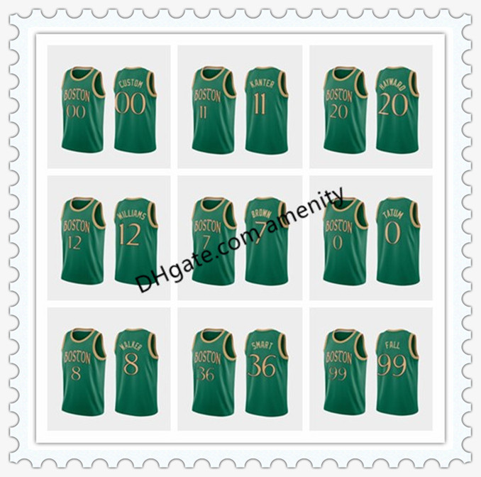 

men Celtics Boston Kanter 7 Brown 0 Tatum 8 Walker 20 Hayward custom Basketball Enes Jaylen Jayson Kemba city green jersey, Black