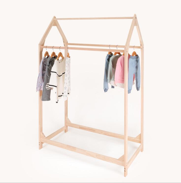 

Children's clothing store solid wood Island shelf Children Furniture small house clothes rack double side hanging goods display racks