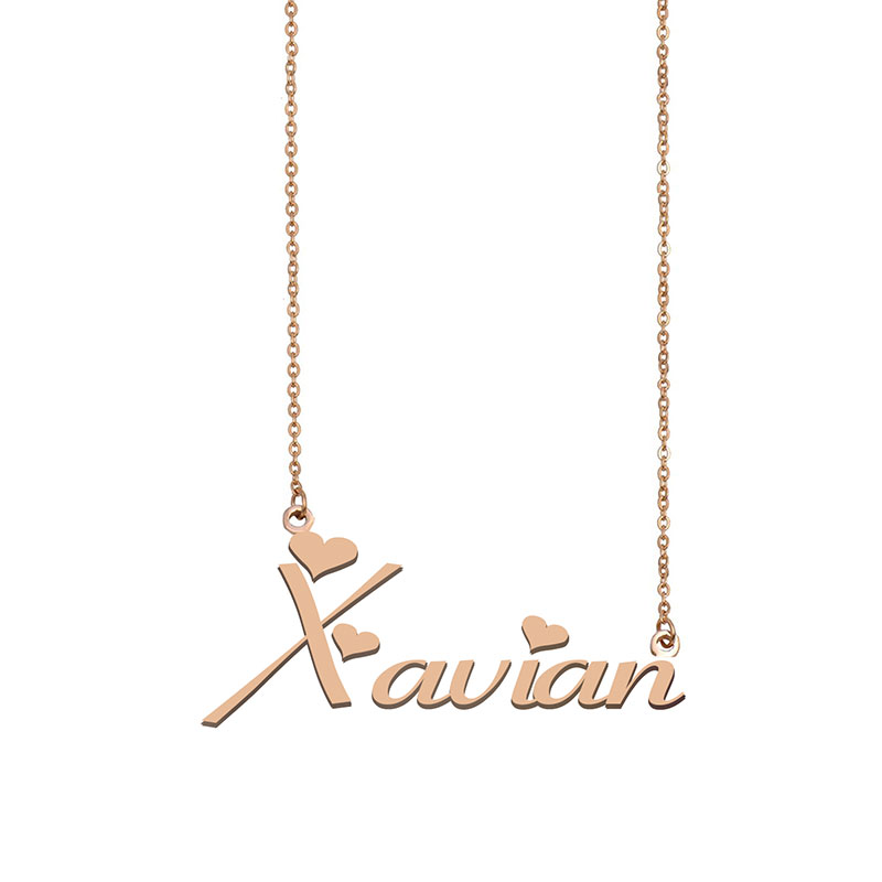 

Xavian Name Necklace Custom Nameplate Pendant for Women Girls Birthday Gift Kids Best Friends Jewelry 18k Gold Plated Stainless Steel, Silver