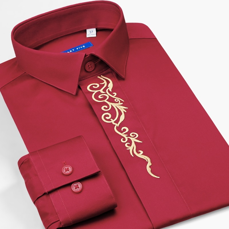 

2020 Five Intelligent New Formal Shirt From the Men's Tuxedo High-quality Wearing 100% Cotton Sleeve Long Red Male Shirts L0cu, Sfl5q30 red