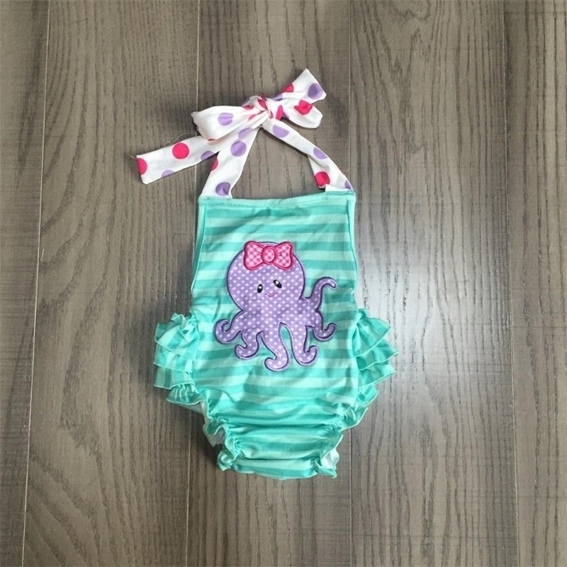 

baby girls summer romper infant baby aqua sling romper girls octopus print romper 201127, Red