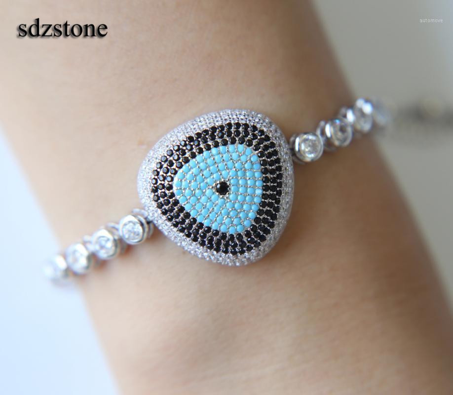 

silver color lucky sign micro pave cubic zirconia nano turquoises black blue clear stone wholesale tennis bracelet adorable1
