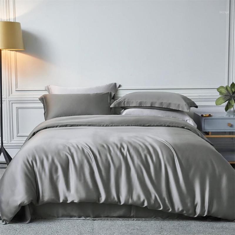 

Single Double Silk Duvet Cover Set Ultra Soft Washed Beddings Quilt Cover With Pillowcase For Bedroom Decoration Bedclothes1, Gray
