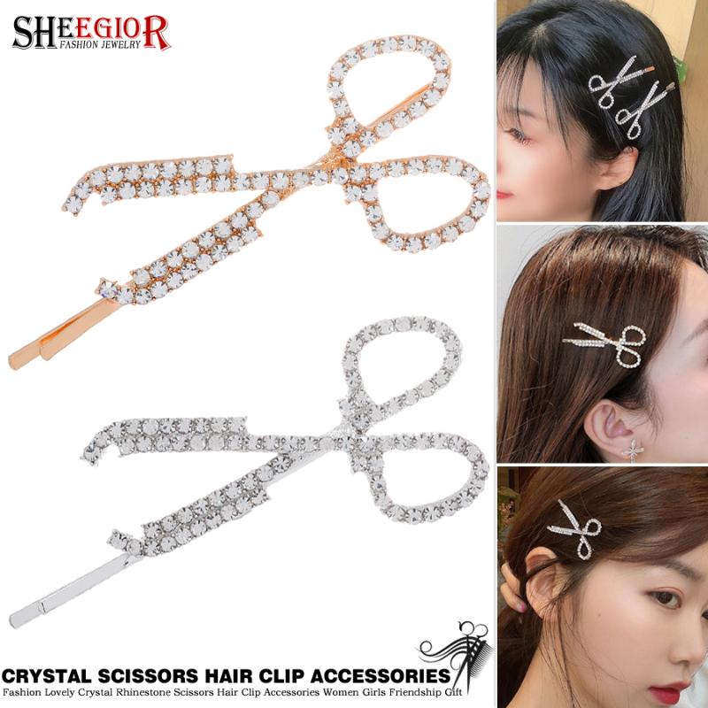 

Hair Clips & Barrettes Crystal Scissors Hairpins Sweet Cute Rhinestone Comb Shape Clip Accessories For Girls Friendship Gift Jewelry Barrett