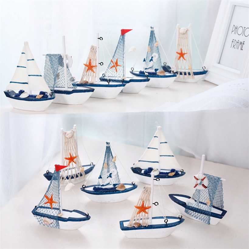 

! Marine Nautical Creative Sailboat Mode Room Decor Figurines Miniatures Mediterranean Style Ship Small boat ornaments 220111