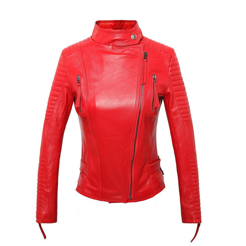 

Women Geniune Jacket Sheepskin Leather Short Slim Motocycle Jackets Spring Autumn Jaqueta De Couro 1229 MF151, Black