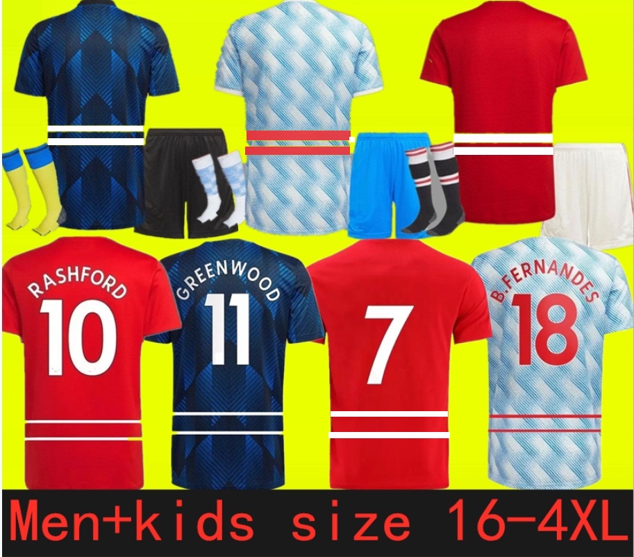 

RONALDO 21 22 23 SANCHO Manchester soccer jerseys UNITED Fans Player version MAN BRUNO FERNANDES POGBA RASHFORD football shirt UTD 2021 2022 men kids kit sets, 21-22 3rd