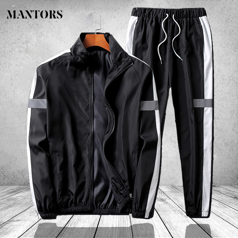 

Casual Tracksuit Men Clothing Autumn Patchwork Men Set Long Sleeve Zipper Jacket+pants Two Piece Los Hombres, Zya19-3 white