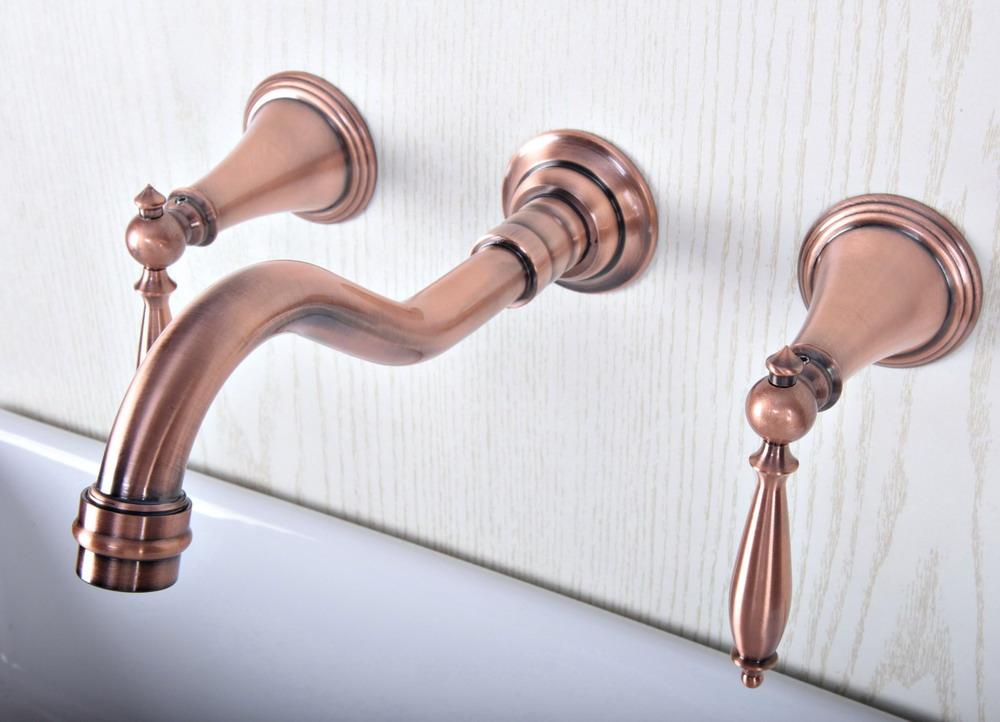 

Antique Red Copper Brass Widespread Wall-Mounted Tub 3 Holes Dual Handles Kitchen Bathroom Tub Sink Faucet Mixer Tap asf506