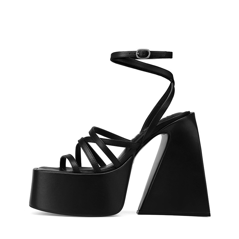 

Summer thick-soled slope with women's sandals new luxury thick-heeled strap combination buckle mixed color fashion sandals, G95black