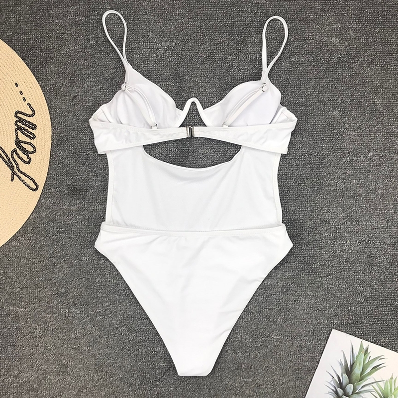 

Sexy V Neck Hollow Out One Piece Women Swimwear Bodysuit Swimsuit Push Up Monokini Bathing Suits Summer Beach Wear Y200824, White