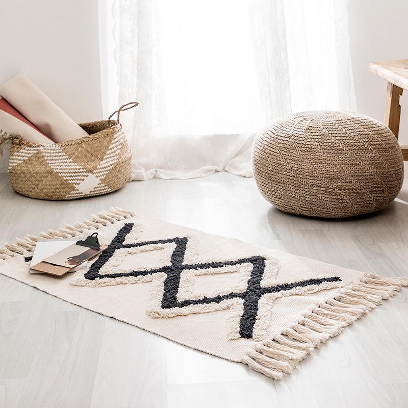 

Nordic Cotton Soft Tassel Home Carpets For Living Room Bedroom Kid Room Decorate Home Carpet Floor Door Mat Simple Area Rug Mat