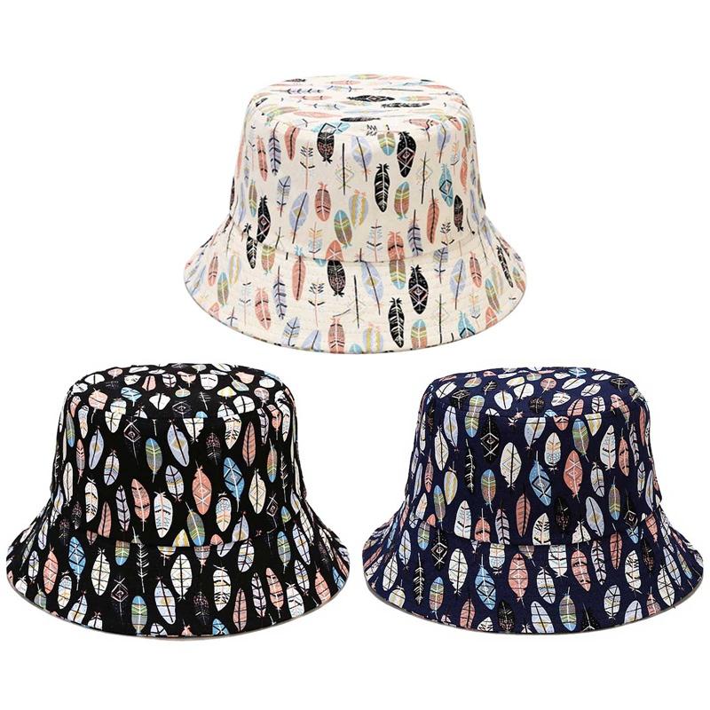 

Unisex Harajuku Bucket Hat Fishing Outdoor Cap women Bucket fishing Hats Sunscreen Feather print fisherman hat, Wt