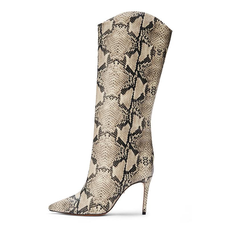 

DEAT 2020 New Spring Autumn Fashion Casual Large Size Pointed Snake Pattern High Heel Knee-high Boots Women SF559
