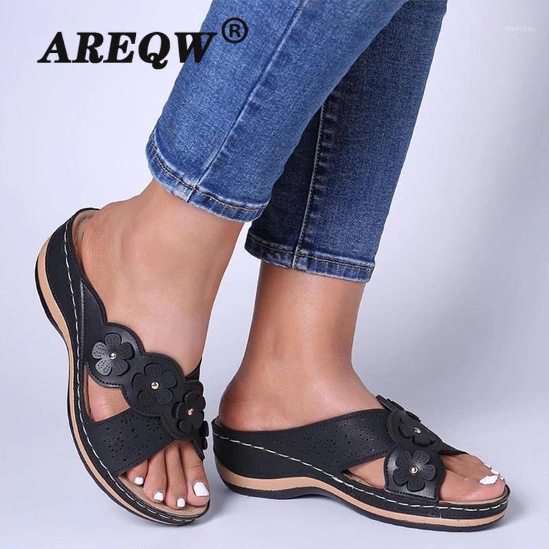 

Women's Slippers Summer Shoes Wedge Ladies Flower Slip on Sewing Casual Shoe Woman Light Female Comfort Platform Slides 2020 New1, Brown