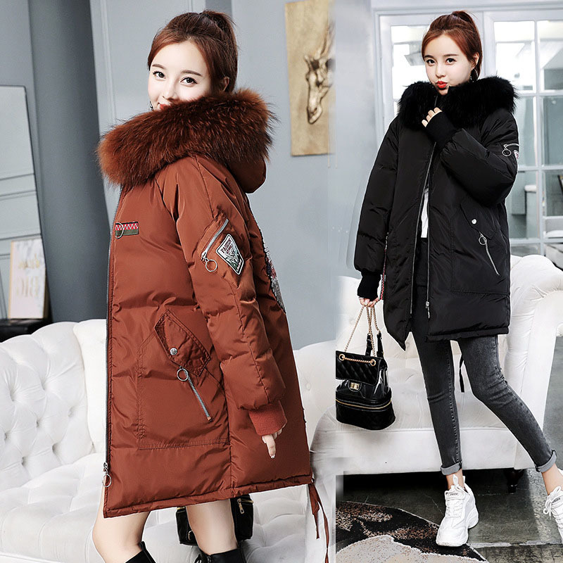 

Women Winter Cotton Hot Thick Korean Ladies Loose Padded Outwear Mid-length Large Size Casual Jacket R51 829q, Black