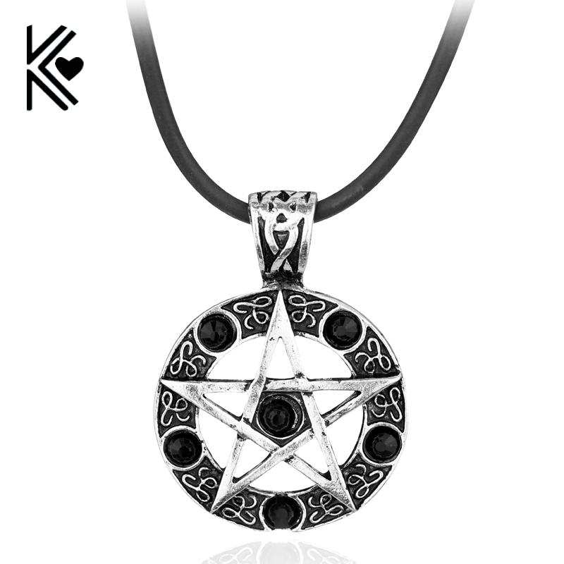 

Vintage Pentagram Amulet Leather Necklace Crystal Star Supernatural Witchcraft Antiquity Dean Sam Man Women Collar Charm Jewelry
