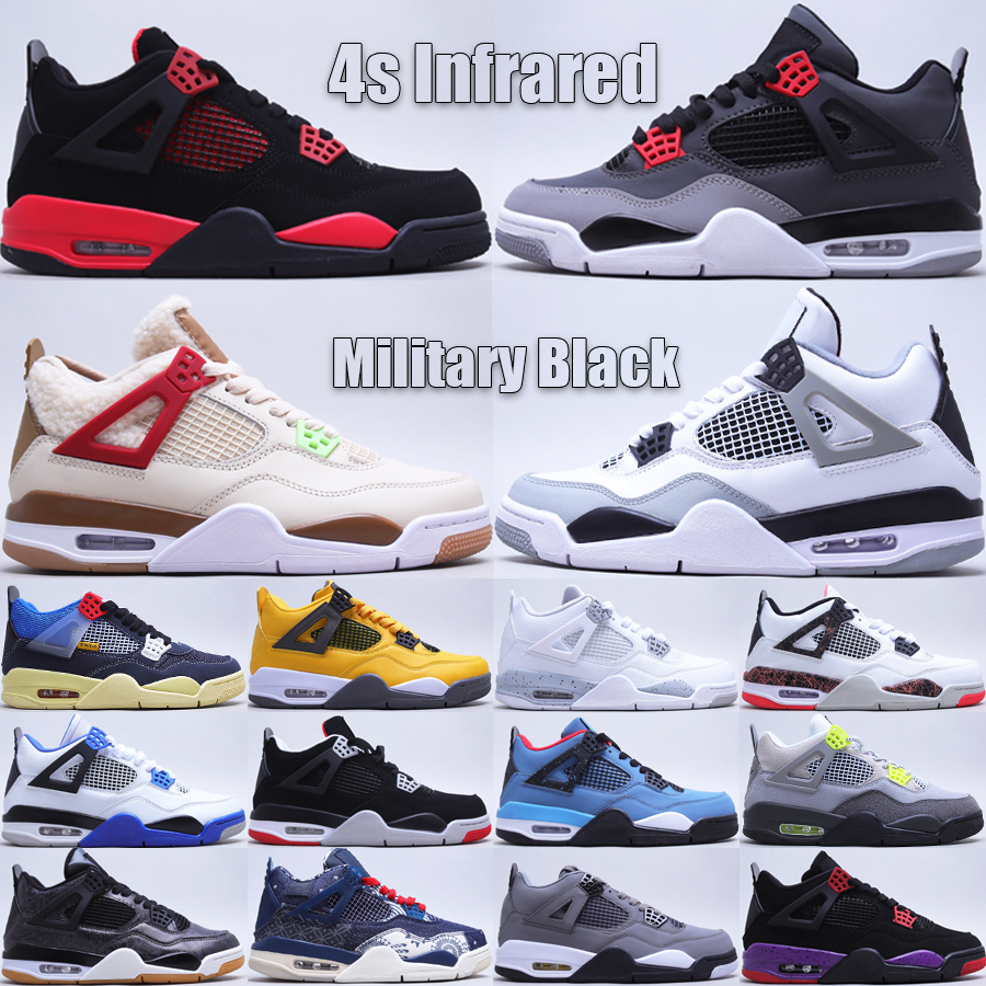 

Top 4 4s Infrared Basketball Shoes For Men Women Sneakers Military Black Neon Metallic Green Sashiko Red Thunder Bordeaux Travis Scotts Outdoor Trainers Size 36-47, Bubble wrap packaging