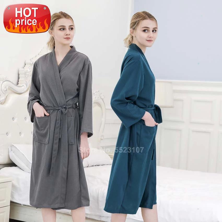 

Full Sleeve Cotton Robes for Women Couple's Clothing Homewear Sleepwear Breathable Loose Style Women's Summer Bath Gown Pyjamas #810X, Black;white