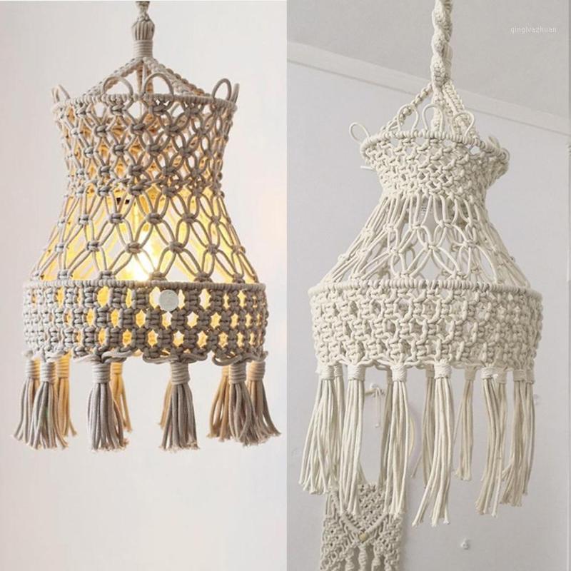

Creative Bohemian Macrame Tapestry Wall Hanging Hand-woven Chandelier Lampshade Home Coffee Wedding Decoration Lamp Shade1